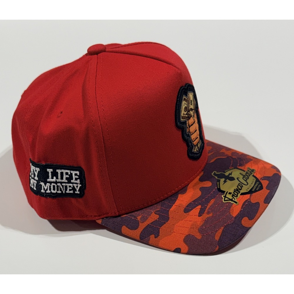 FRANCO CABASSI Snapback Hat - Red Orange Camo Money Patch Adjustable OSFM - NEW